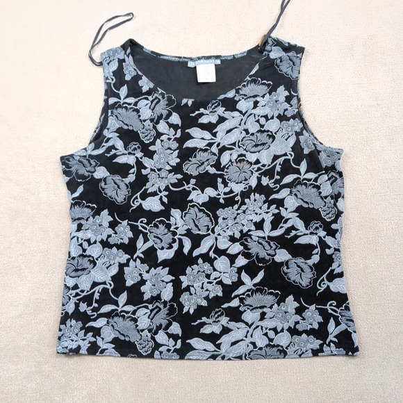 Jessica Holbrook Vintage 90s Tank Top Large Black Silver Floral Goth Witchy USA — photo 2